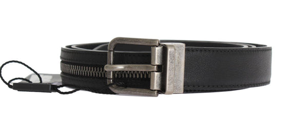 Black Leather Zipper Embellishment Belt