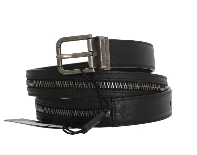 Black Leather Zipper Embellishment Belt