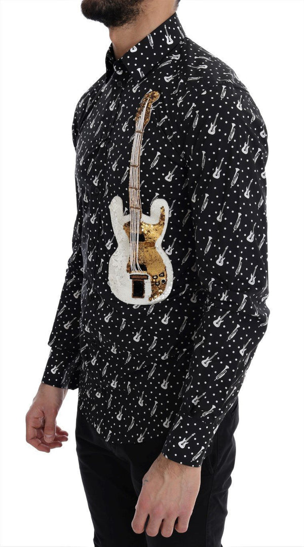 Black Slim Fit GOLD Sequin Jazz Shirt
