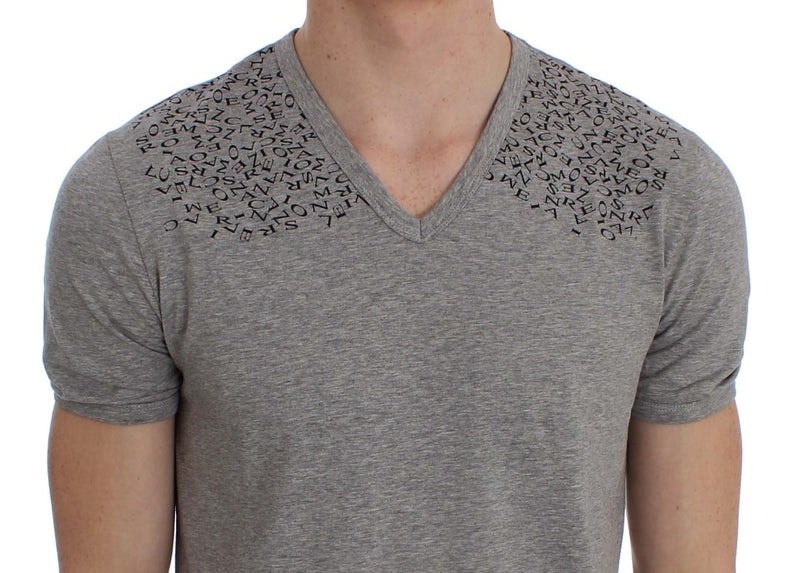 Gray Cotton Stretch V-neck Underwear T-shirt