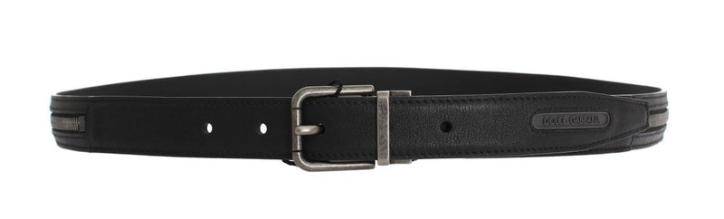 Black Leather Zipper Embellishment Belt