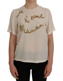 White Crystal Je t'aime Maman Sequined Blouse