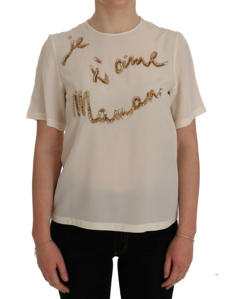 White Crystal Je t'aime Maman Sequined Blouse