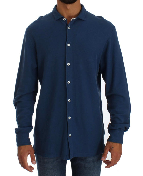 Blue Cotton Long Sleeve Slim Fit Casual Shirt