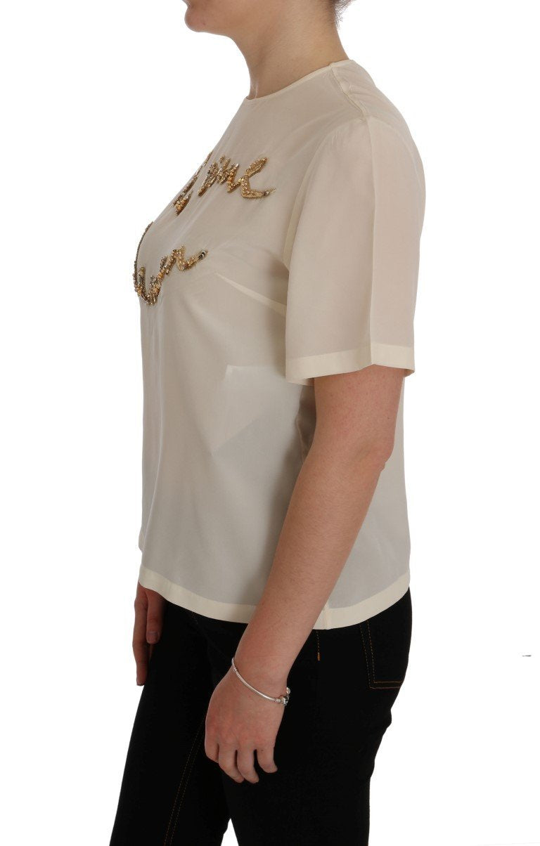 White Crystal Je t'aime Maman Sequined Blouse