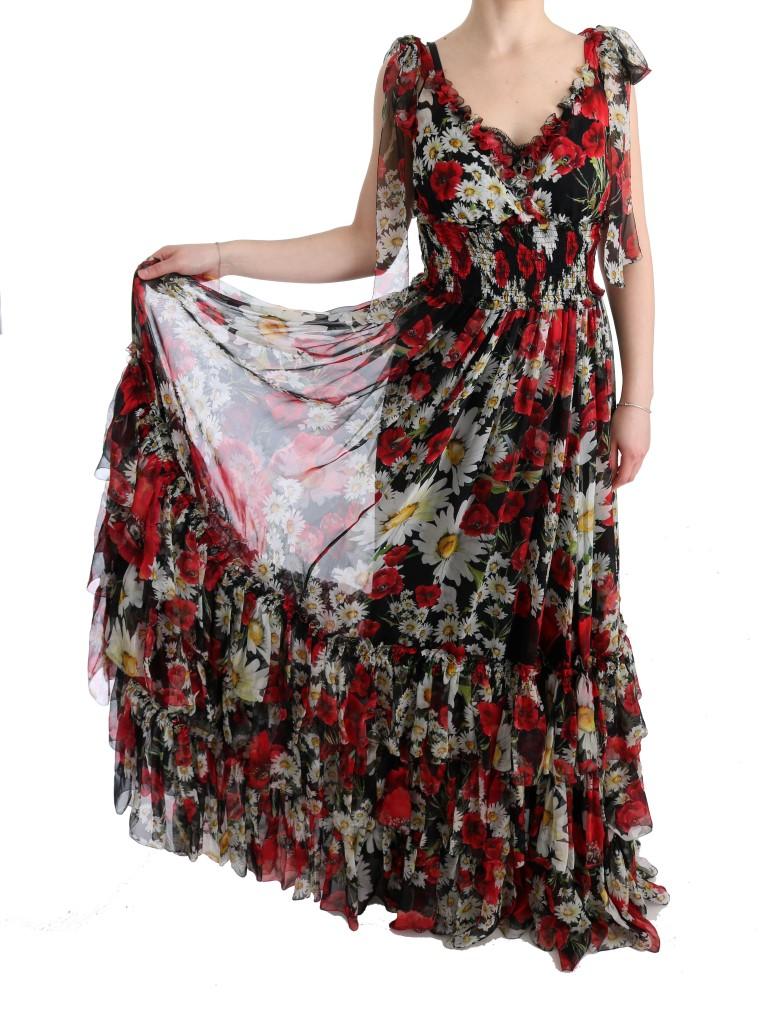 Multicolor Silk Floral Shift Long Maxi Dress