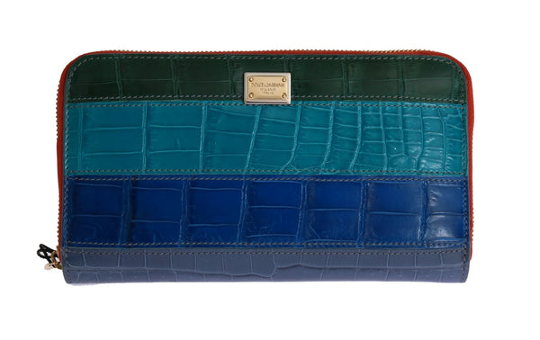 Multicolor Leather Crocodile Skin Continental Wallet