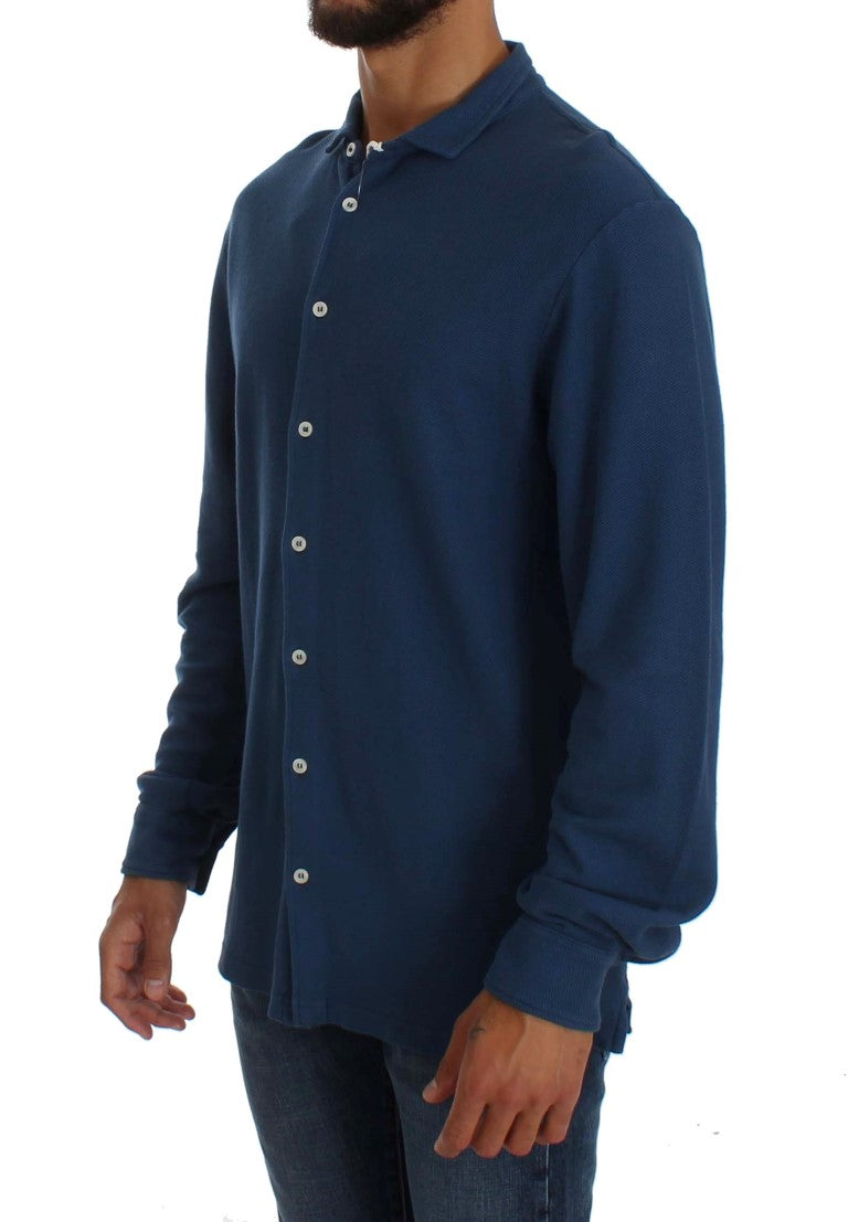 Blue Cotton Long Sleeve Slim Fit Casual Shirt