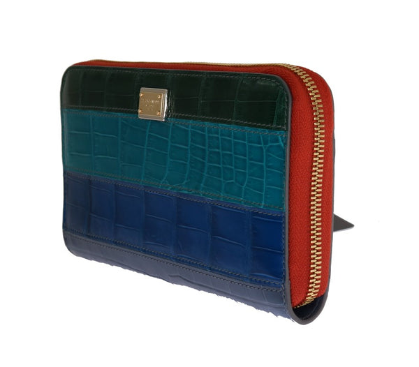 Multicolor Leather Crocodile Skin Continental Wallet