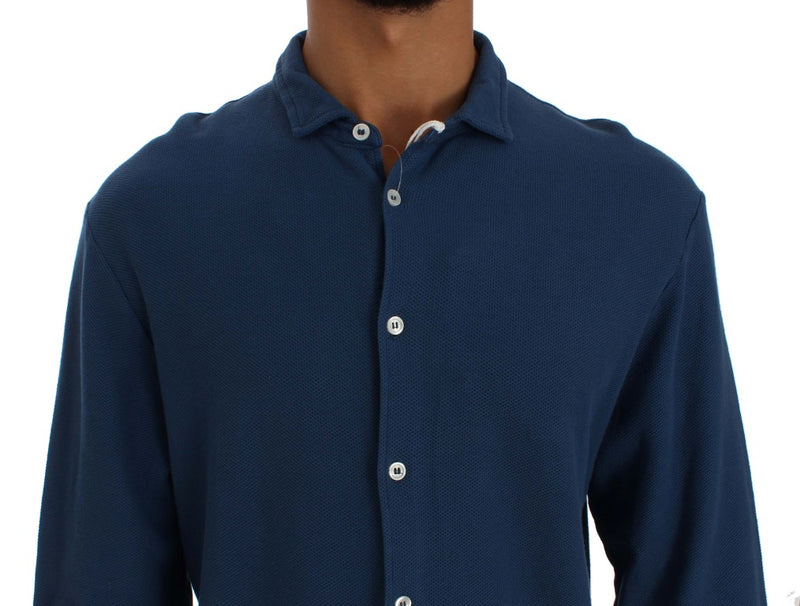 Blue Cotton Long Sleeve Slim Fit Casual Shirt