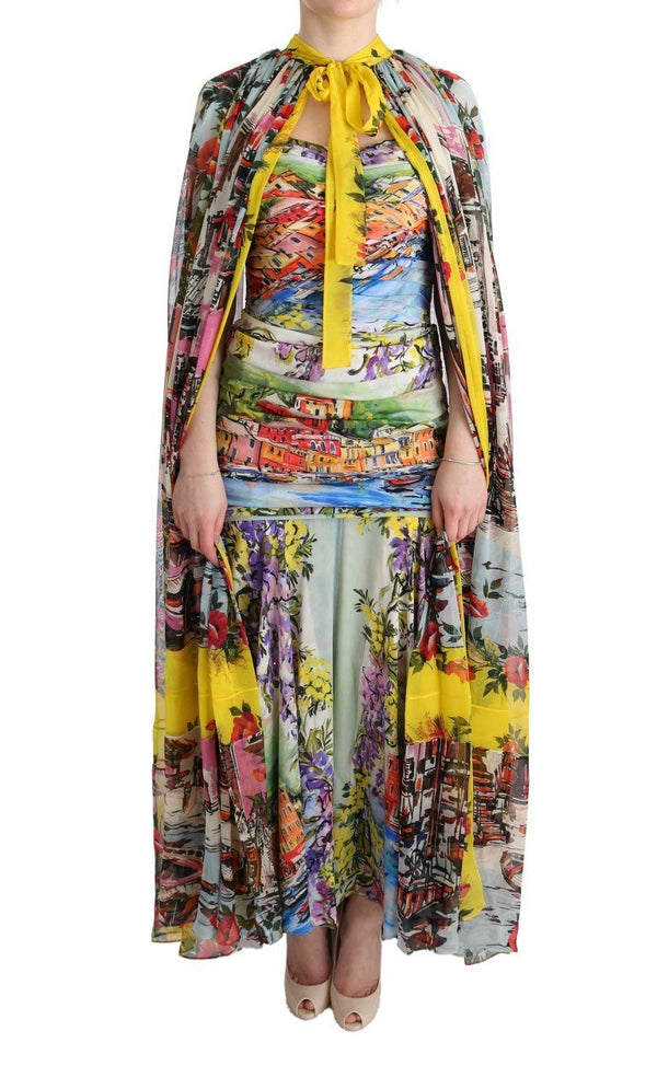 Multicolor Silk Portofino Cape Kaftan Dress