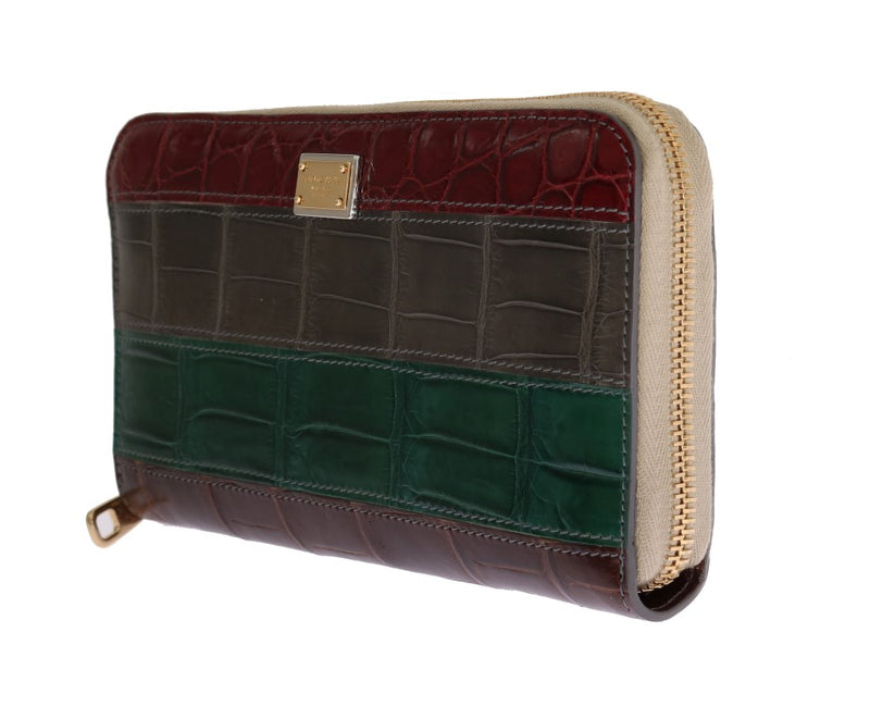 Multicolor Leather Crocodile Skin Continental Wallet