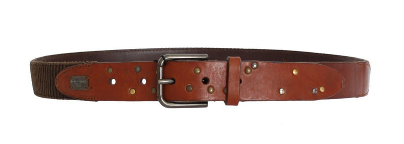 Brown Leather Silver Buckle Studded Belt
