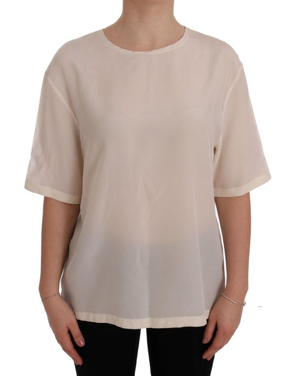 White Silk Short Sleeve T-Shirt