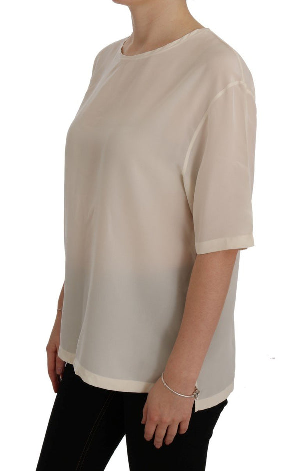 White Silk Short Sleeve T-Shirt