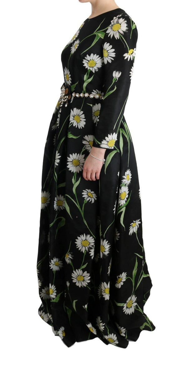 Multicolor Silk Sunflower Print Long Maxi Dress