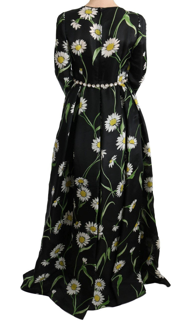 Multicolor Silk Sunflower Print Long Maxi Dress