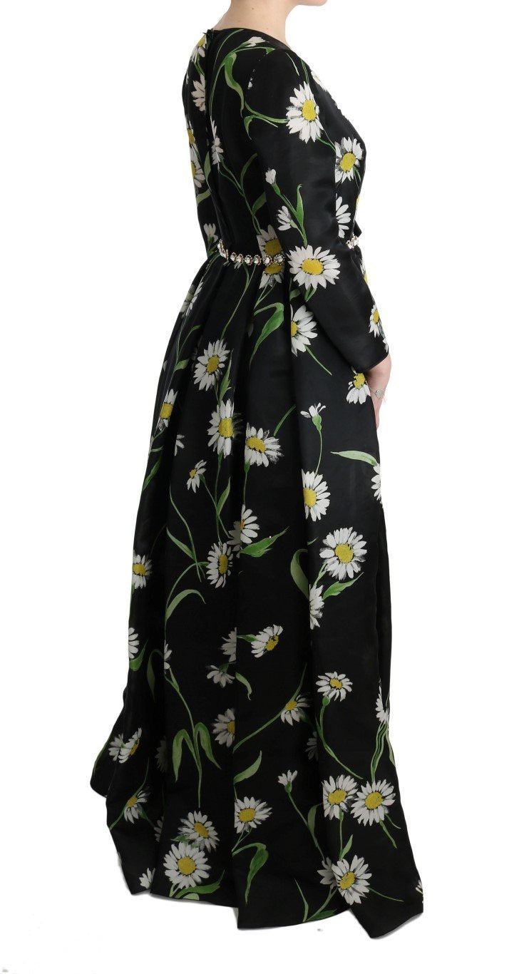 Multicolor Silk Sunflower Print Long Maxi Dress