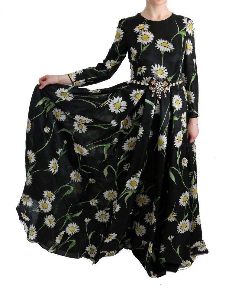 Multicolor Silk Sunflower Print Long Maxi Dress