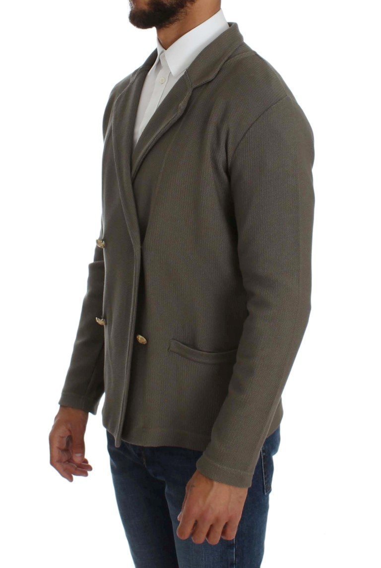 Gray Double Breasted Regular Fit Blazer