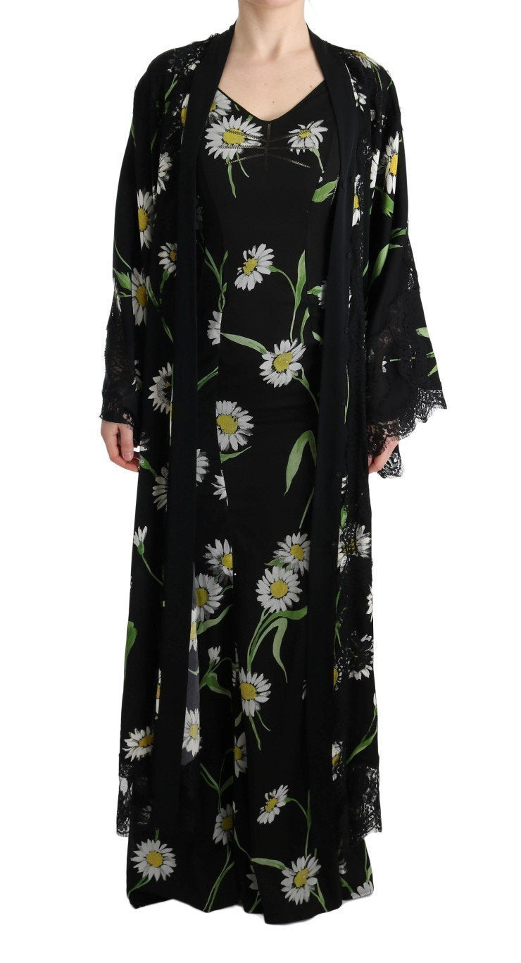 Black White Floral Lace Kaftan Dress