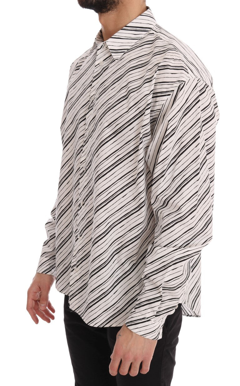 White Black Striped Formal Shirt