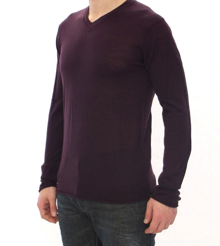Purple Virgin Wool Logo V-neck Sweater