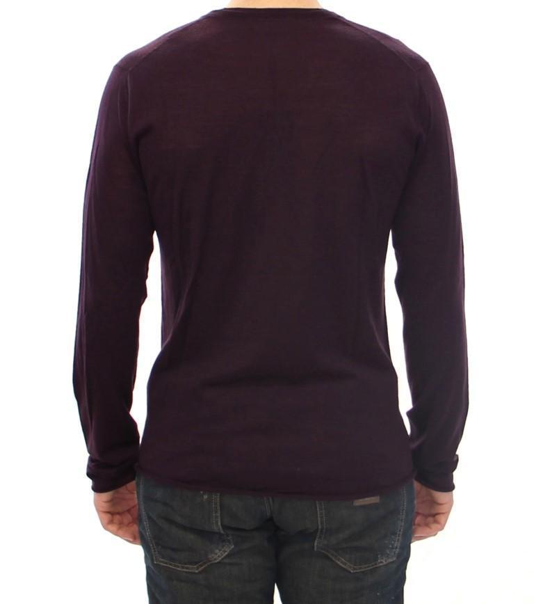 Purple Virgin Wool Logo V-neck Sweater