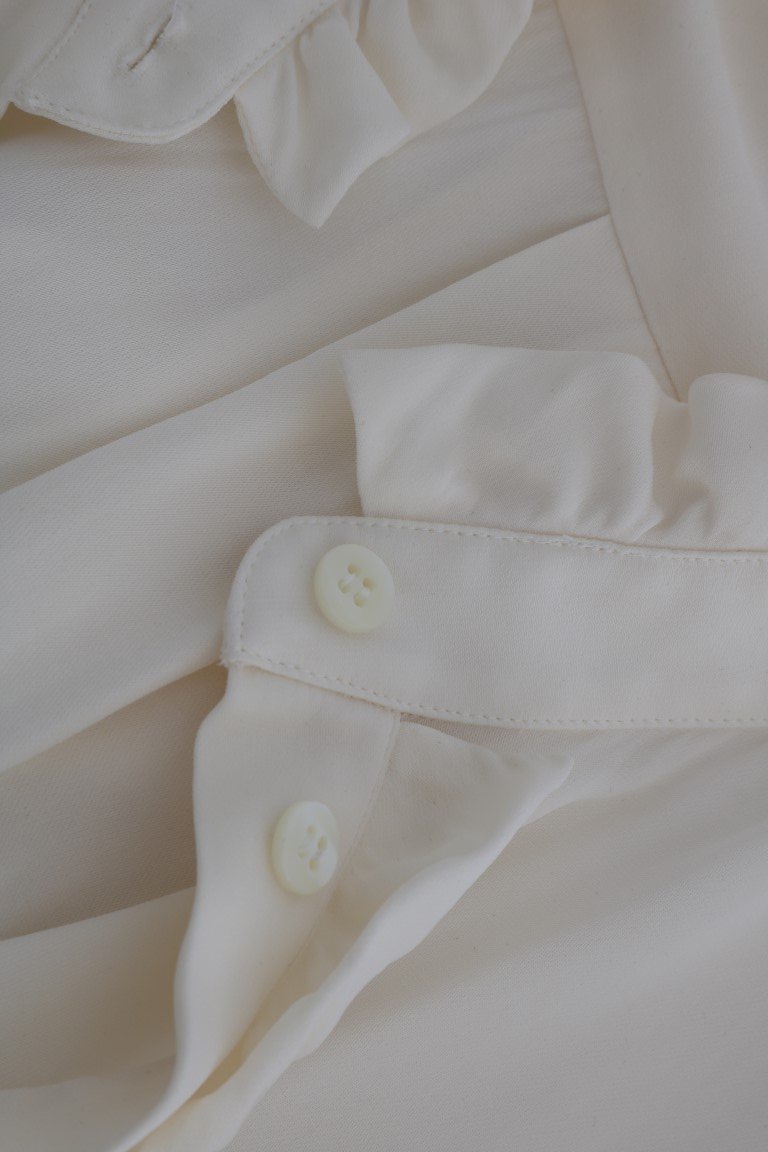 Beige Silk Stretch Shirt Ruffled Blouse