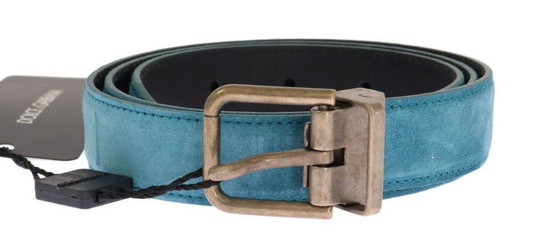 Blue Leather Gold Buckle Belt