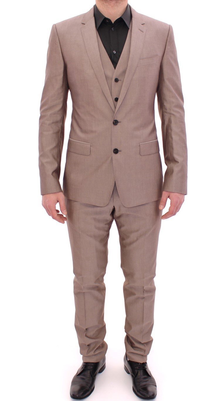 Beige Three Piece Cotton Silk MARTINI Suit