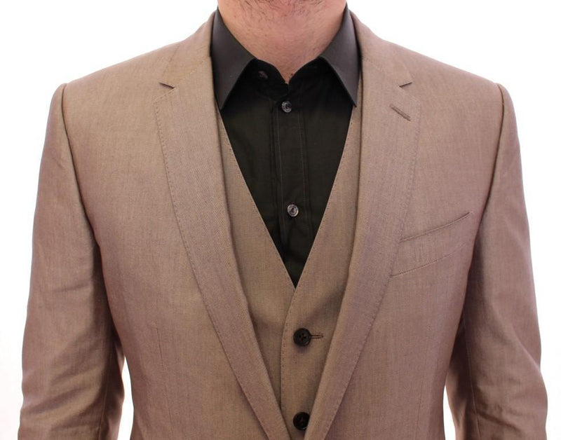 Beige Three Piece Cotton Silk MARTINI Suit