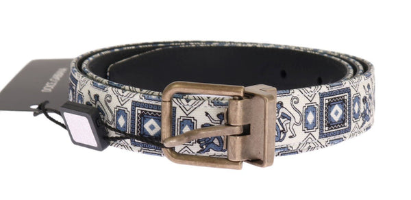 White Blue Denim Majolica Leather Belt