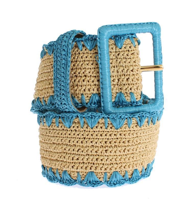 Turquoise Raffia Woven Wide Belt