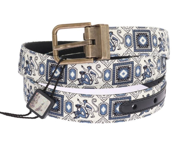 White Blue Denim Majolica Leather Belt