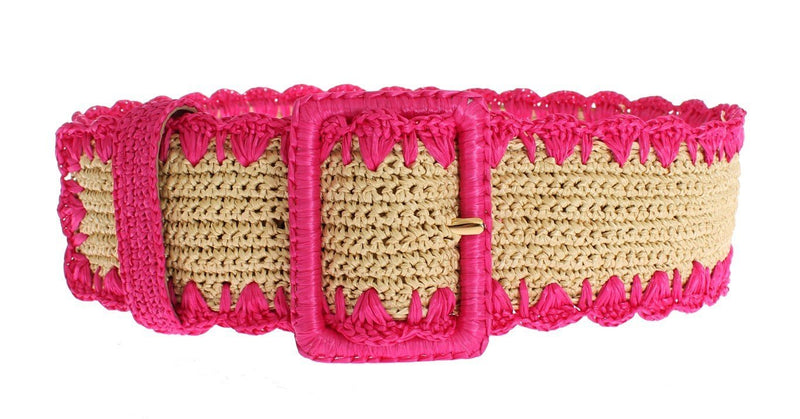 Pink Raffia Woven Wide Belt