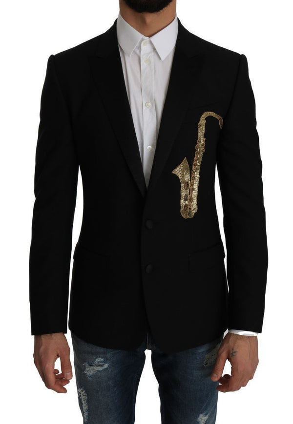 Black Wool MARTINI Slim Gold Blazer  Jacket
