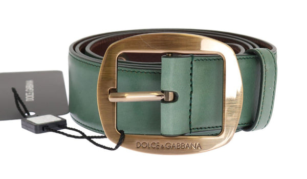 Green Leather Gold Buckle Belt