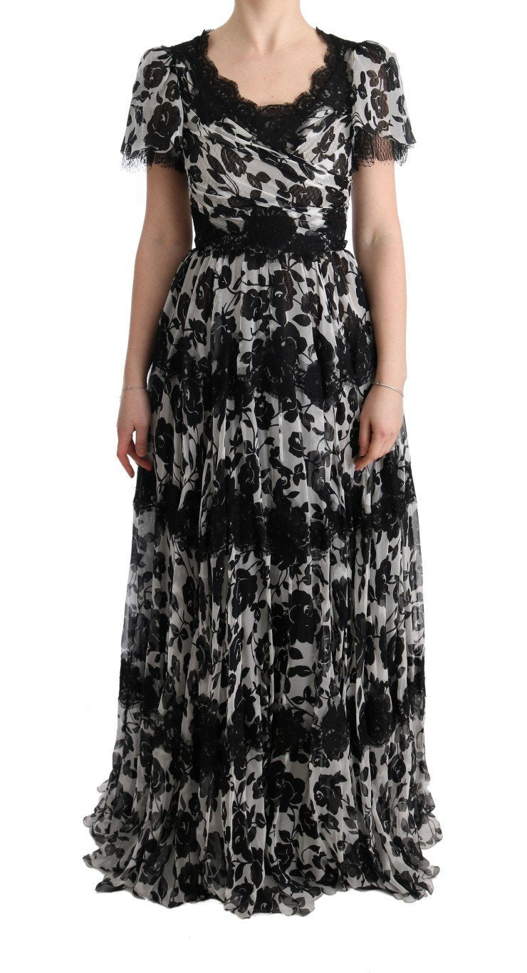 Black White Floral Lace Shift Dress