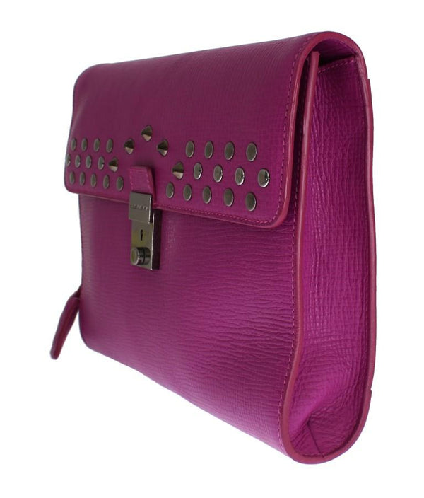 Pink Leather Studded Document Portfolio Briefcase Bag