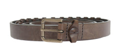 Brown Leather Mens Gold Buckle Belt