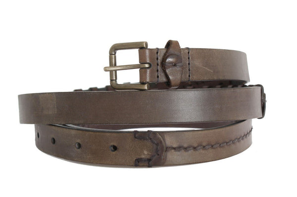 Brown Leather Mens Gold Buckle Belt