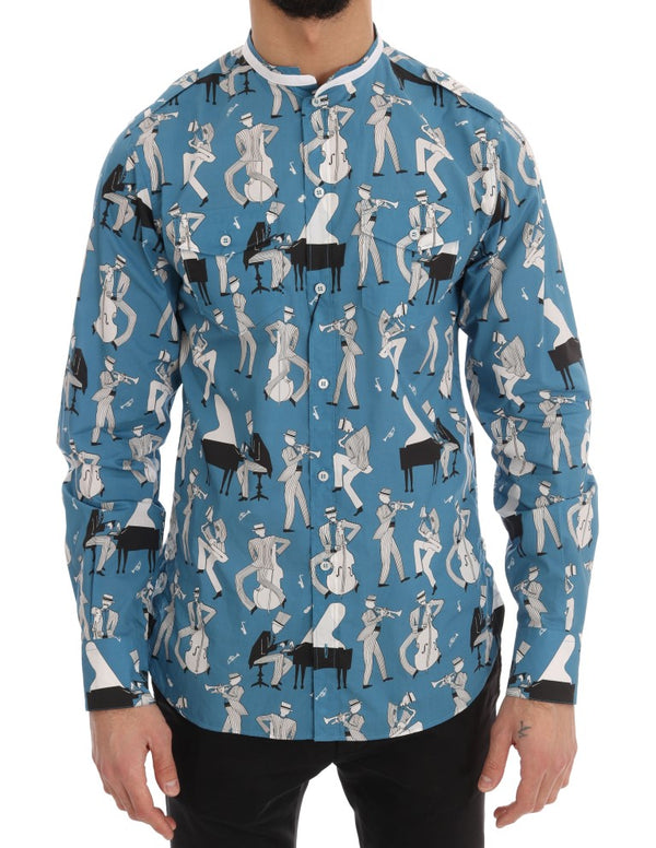 Blue Jazz Print Cotton Casual Shirt