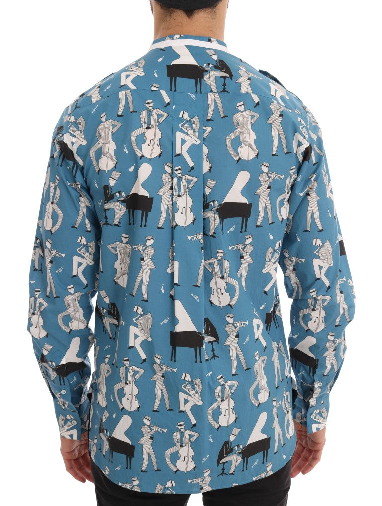 Blue Jazz Print Cotton Casual Shirt