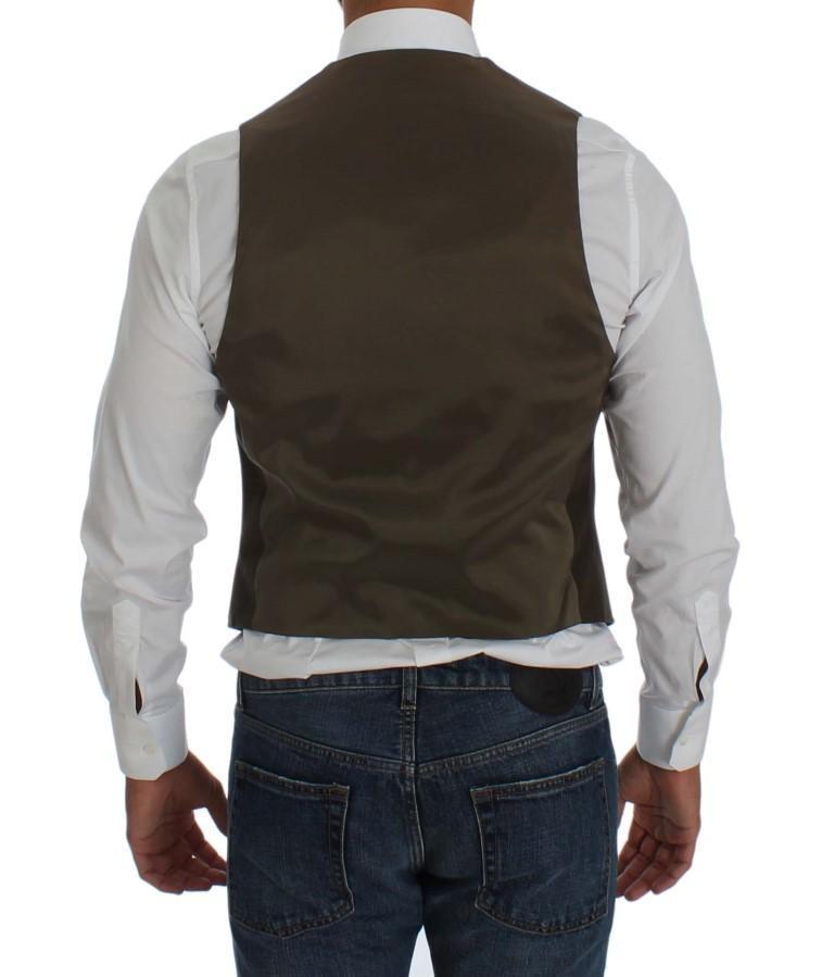 Brown Cotton Double Breasted Button Slim Fit Vest