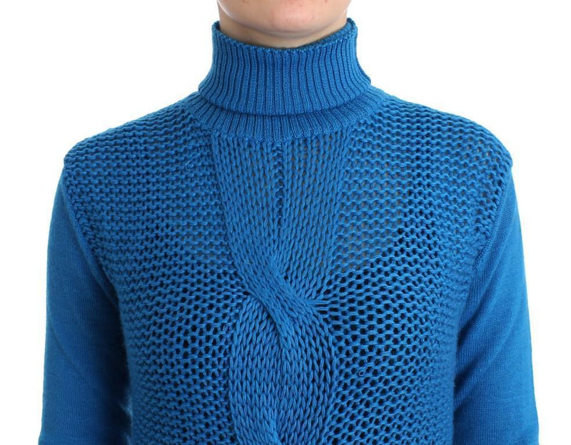 Blue knitted turtleneck sweater