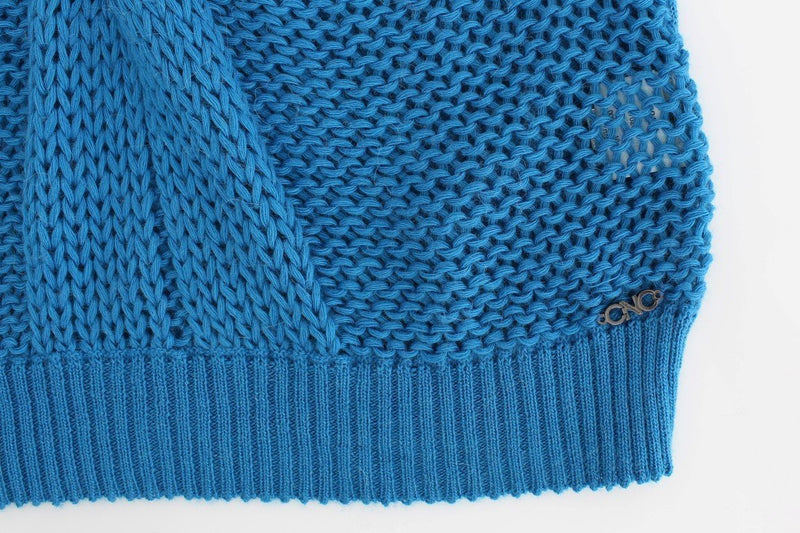 Blue knitted turtleneck sweater
