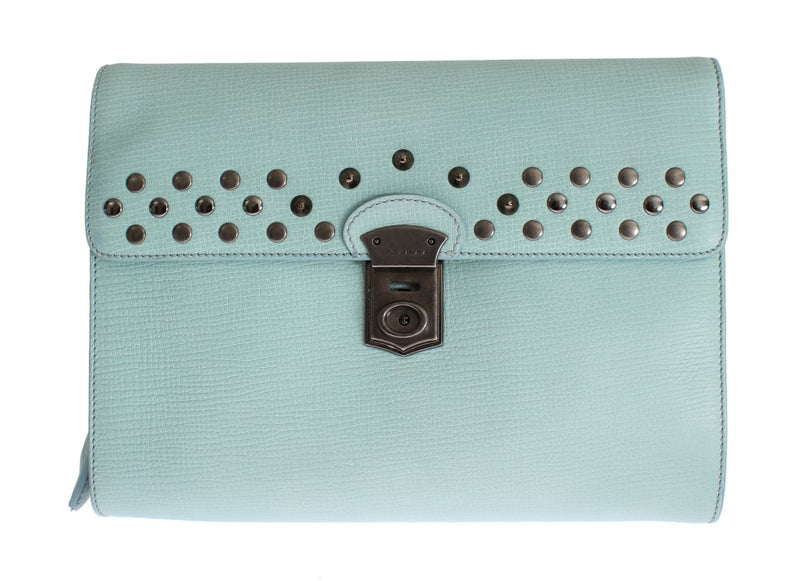 Blue Leather Studded Document Portfolio Briefcase Bag - Designer Clothes, Handbags, Shoes + from Dolce & Gabbana, Prada, Cavalli, & more