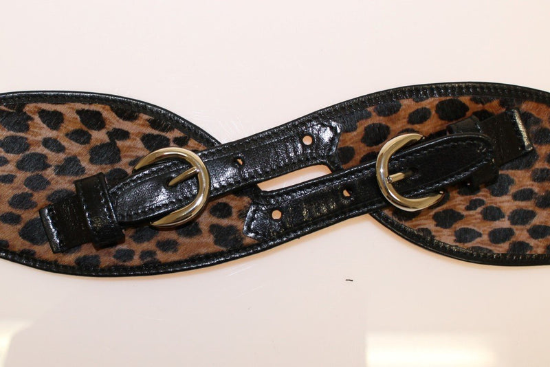 Black Leather Leopard Print Waist Belt