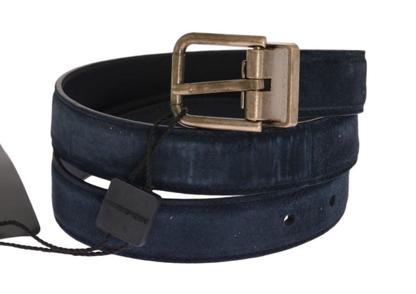 Blue Leather Gold Brushed Buckle Belt